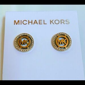 Michael Kors LOGO Pave' Halo Round Stud Earrings stainless steel new